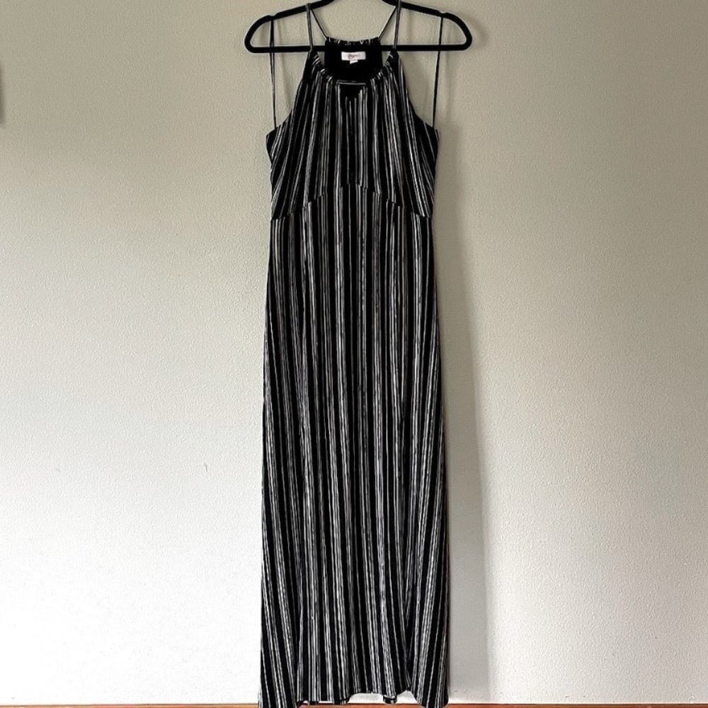 NWOT Candie's halter long black dress w/ white stripes